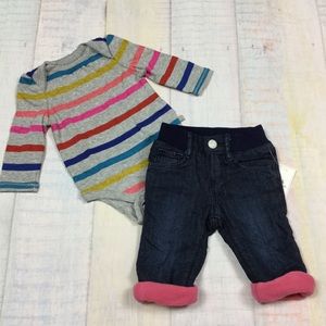 Baby Gap Girls Striped Shirt & Fleece Lined Jeans